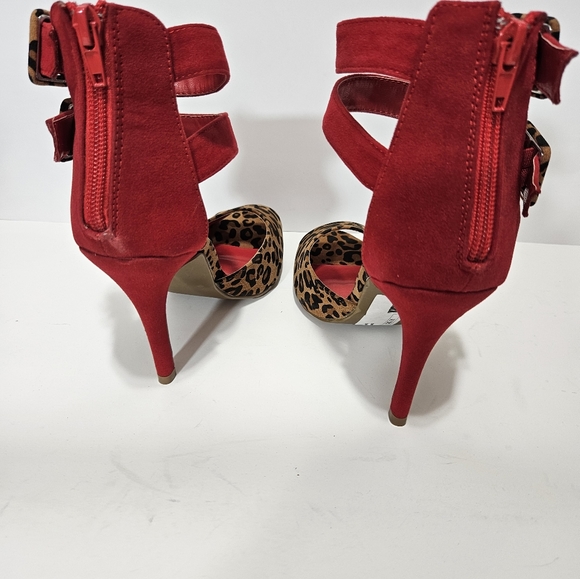 Liliana Leopard Print Double Strap, Peep Toe Stilettos Sexy Shoes Sz 7 - Picture 5 of 7